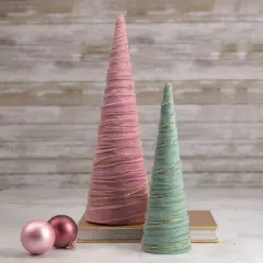 Northlight Twisted Cone Tree with Shiny Garland Christmas Decoration - 15.25" - Pink