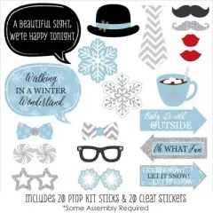 Big Dot of Happiness Winter Wonderland - Snowflake Holiday Party and Winter Wedding Photo Booth Props Kit - 20 Count