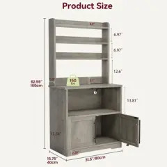 Bakers Rack With Storage - Microwave Stand With Power Outlets, With Thick Table Top, Farmhouse Pantry Hutch Bakers Rack for Kitchen, Dining Room