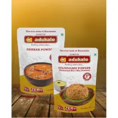 Adukale Ready-to-Cook Mix - Sambar Powder ,Chutney Powder ,Bisibelebath ,Millet Dosa ,Puliyogare Powder ,Rice Upma ,Lemon Poha , Poha Upma -Pack of 9