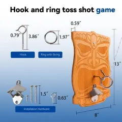 GSE Tiki Face Ring Toss Hook Game, Wall Mount Hook and Ring Toss Game