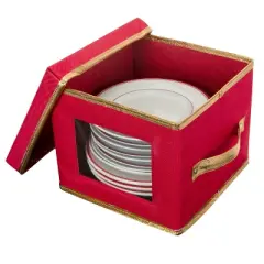 Simplify Salad Plate Dinnerware Storage Box: Red Polyester Organizer, 9"x9"x8"