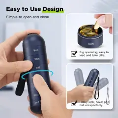 Maison Products Waterproof Metal Pill Organizer &ndash; 7-Day Portable Travel Case with Secure Compartments for Vitamins & Medications