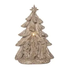 Transpac Light Up Gold Tree with Holy Family Tabletop Sculpture Battery Operated Prelit Christmas Decoration Indoor Gift
