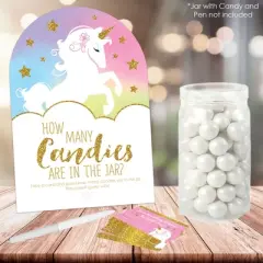 Big Dot of Happiness Rainbow Unicorn - How Many Candies Magical Unicorn Baby Shower or Birthday Party Game - 1 Stand and 40 Cards Candy Guessing Game