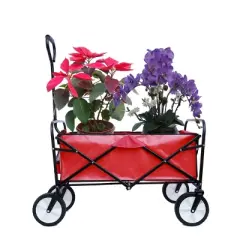 FURNIinspire Wheelbarrows And Lawn Carts Multi-Purpose Outdoor Utility Cart, Foldable Wagon With Metal Frame And Handle, Red, 41&ldquo;*21"*47"