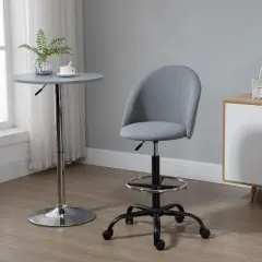 Vinsetto Ergonomic Rolling Drafting Chair for Standing Desk, Linen Office Stool with Adjustable Foot Ring and Steel Base