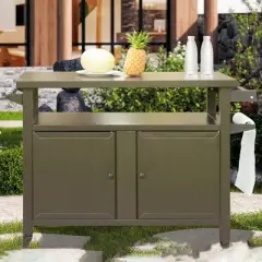CLIHOME Outdoor Metal Storage Grill Carts,Grill Table Kitchen Dining Island with Wheels