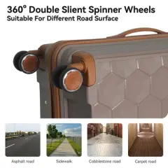 NAYSAYE Luggage PP Hardshell 3 Piece Spinner Set with TSA Lock for Carry On and Checked Luggage, Khaki and Brown, 20.08"*11.81"*30.12"