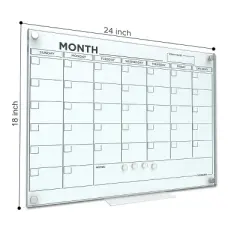 SCRIBBLEDO Magnetic Glass Wall Calendar 18"x24" Monthly Dry Erase Planner with Marker Tray