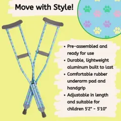 My Crutches- Orthopedic Crutches w Adjustable Handgrip/Length (Teen/Adult Size 5'2" to 5'10") Lightweight Aluminum w Underarm Padding - Dog Paws