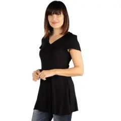 24seven Comfort Apparel Womens Short Sleeve Loose Fit Tunic Top with V Neck
