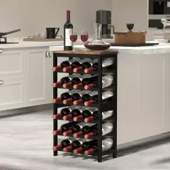 Itopfox 6-Tier Bamboo Wine Rack Freestanding Floor, 24 Bottles Wine Storage Shelves with Table Top, Stackable Display for Kitchen, Bar Rustic Brown