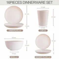 Itopfox Wheat Straw Dinnerware Set, 16PCS Unbreakable Microwave Safe Plates & Bowls for Kitchen & Camping, Eco-Friendly Dishware