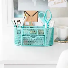 Blu Monaco Small Metal Mesh Desk Organizer with Drawer - Available in Aqua, Gold, and Pink