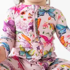 Infant Watercolor Butterfly Footie Ruffled Zippered One Piece - Posh Peanut