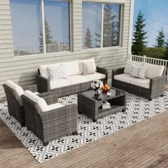 Whizmax Outdoor Patio Furniture Sets,PE Wicker Rattan Sectional Furniture Couch Set with Glass Coffee Table for Backyard, Deck, Poolside