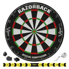 Viper Razorback Sisal/Bristle Dartboard with 22 Gram Steel Tip Darts, Laser Dart Throwline & Small Chalk Scoreboard