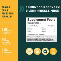 BCAA Tablet Supplement, Vegan Post Workout Muscle Recovery & Muscle Growth Support, Branched Chain Amino Acid for Men & Women, Nature's Craft, 120ct