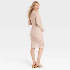 Long Sleeve Mesh Mini Maternity Bodycon Dress - Isabel Maternity by Ingrid & Isabel&trade; Brown Zebra Striped 