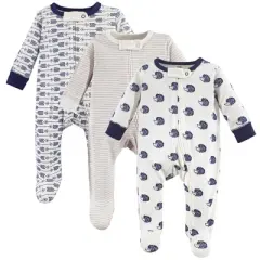 Touched by Nature Baby Boy Organic Cotton Zipper Sleep and Play 3pk, Hedgehog