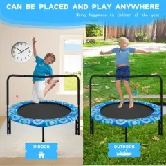 Jump Into Fun Kids Trampoline with Safety Handles: Foldable Round Bouncer for Indoor & Outdoor Play - Blue/Black/Green Jumping Mat