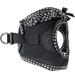 Doggie Design American River Choke Free Dog Polka Dot Ruffle Harness-Black and White