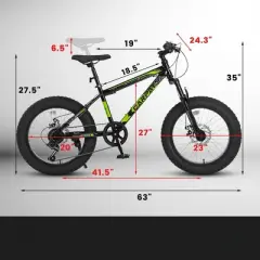 DSVIMOY Bicycles, 20 Inch Mountain Bike for Kids, 7-Speed Mountain Bike with Disc Brakes, Green, 63"*24.3"*35"