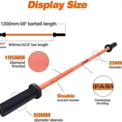 NAYSAYE Exercise Trainer Olympic Barbell Solid Chrome Weight Bar for Home Gym Strength Training, Black and Orange, 48.00"*3.00"*3.00"