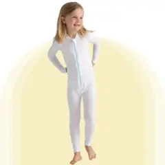 AD Rescue Wear Eczema Clothing for Toddlers - White Long Sleeve Bodysuit for Young Kids - Itch Relief, Ultra-Soft (6-7 Years)