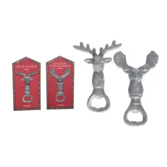 Transpac Rustic Metal Holiday Bottle Openers Set of 2 Silver Christmas Tabletop Decor for Indoor Use and Gift Giving
