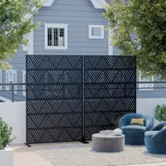 PexFix 72" x 47" Metal Privacy Screen Outdoor Freestanding Decorative Privacy Screen for Patio Deck Balcony Garden with Stable Base Triangular Black