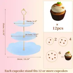 Unique Bargains 3 Tier Dessert Cupcake Stand Round with Tiered Serving Tray for Donuts Fruits Blue Gold Tone