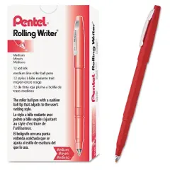 Pentel Rolling Writer Stick Roller Ball Pen .8mm Red Barrel/Ink Dozen R100B