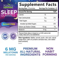 Sleep Gummies Adults 6mg, Sugar Free Extra Strength Melatonin Gummy, Natural Sleeping Gummy Sleep Vitamin Supplement - 120 Gummy By Nature's Gummies