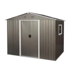 LOVMOR 8ft x 6ft Outdoor Metal Storage Shed with Window Grey