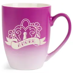 100 North Floral Heart 10 Ounce Pink and White Two Toned Ombre, Comfortably Fits Your Hands, Ceramic Tea Coffee Cup Mug, Amore