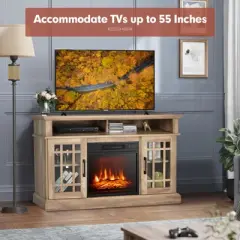 Tangkula 48" TV Stand Console Cabinet w/ Fireplace Entertainment Center For Living Room