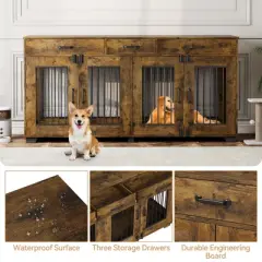 Whizmax 71" Double Dog Crate Furniture - Wooden XXL Kennel with 3 Drawers & Removable Divider, TV Stand for Large/Medium Dogs