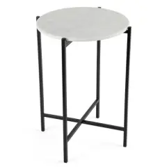 BIRDROCK HOME Folding Side Table with Marble Top - Black Legs