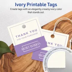 Avery Printable Square Tags with Sure Feed Technology, 2" x 2", Matte Ivory Cardstock, Print-to-the-Edge, Laser/Inkjet, 120 Total