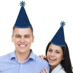 Big Dot of Happiness Navy Confetti Stars - Cone Happy Birthday Party Hats for Kids and Adults - Set of 8 (Standard Size)