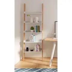 76" Remus Ladder Bookshelf Modern Oak and White - Universal Expert