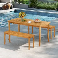 Tangkula 2PCS 47" Long Patio Dining Bench w/ Slatted Seat Backless Wooden Picnic Bench