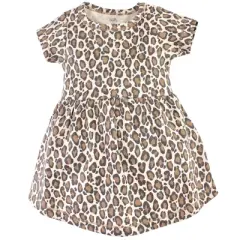 Touched by Nature Baby and Toddler Girl Organic Cotton Short-Sleeve Dresses 2pk, Leopard