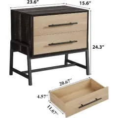 Coucheta Nightstand with Drawers, Bedside Table with Storage, Light Wood Side Table with Metal Legs, Dark Brown Night Stand,Dark Brown