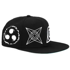 Naruto Anime Cartoon Crown & Omni Village Symbol Logos Black Fitted Hat For Men