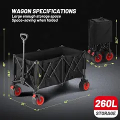 Acekool 400lb Capacity Folding Cart - 42"x22"x30" Utility Wagon w/Smooth Wheels & Cup Holders, Navy