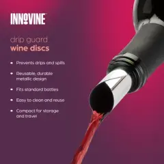 Innovine Reusable Drip Guard Wine Discs, No-Drip Mess-Free Pouring, Durable Metallic Design, Perfect for Wedding, Picnic, Home Bars, Set of 6