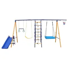 JANSNO 7 in 1 Outdoor A-Frame Heavy-Duty Metal Swing Set for Kids